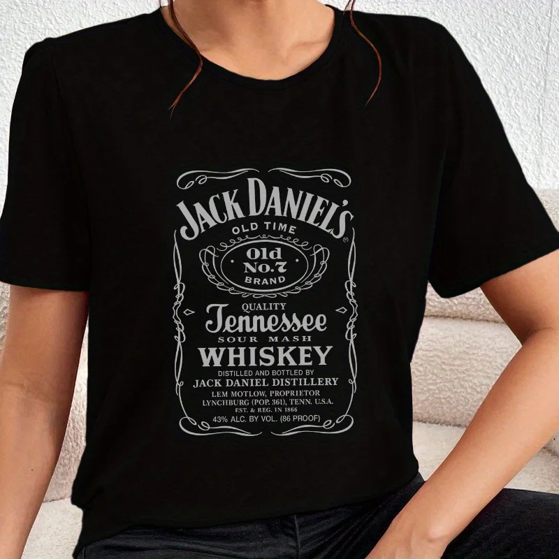 

NO.7BAND виски английская буква женское платье с круглым вырезом Домашняя футболка