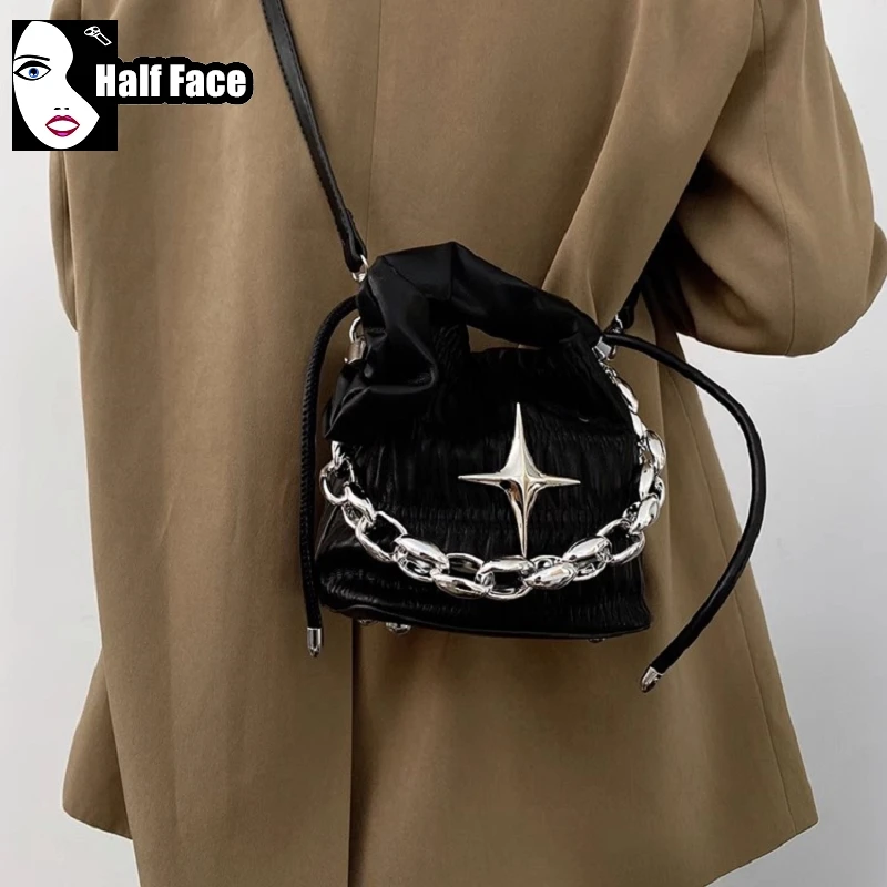 Y2K Girls Harajuku Women\'s Gothic Chains Handbags Female High Street Punk Streetwear Ladies Shoulder Casual Crossbody Bags tote