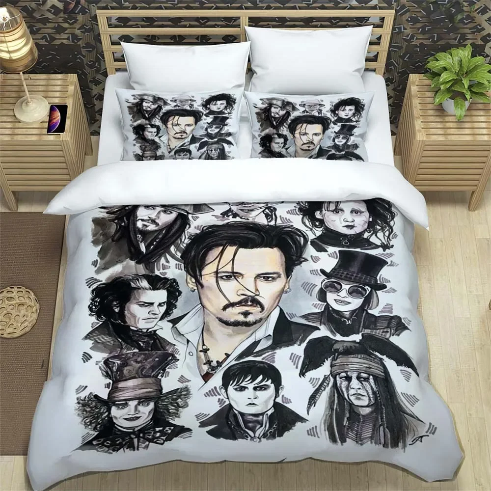 Johnny Depp Pattern Quilt Cover With Pillowcases 3D Digital Printed Bedding Set Twin Full Queen King Gift 3