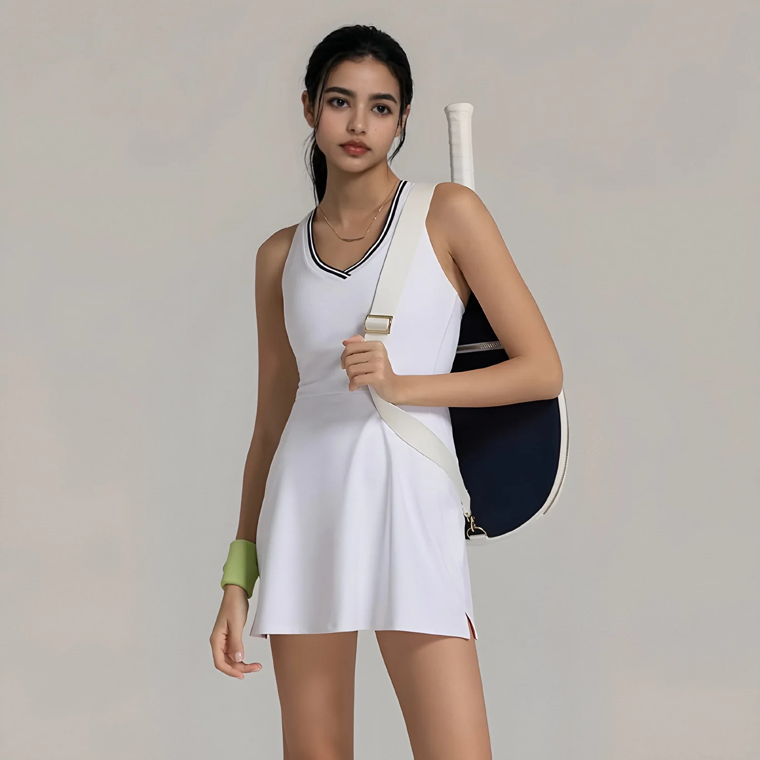 Women Fitness Sport Tennis Skirts Suit Athletic Skin One Piece Sling Golf Skirt Short Pocket Anti-glare One-piece Suit Quick Dry