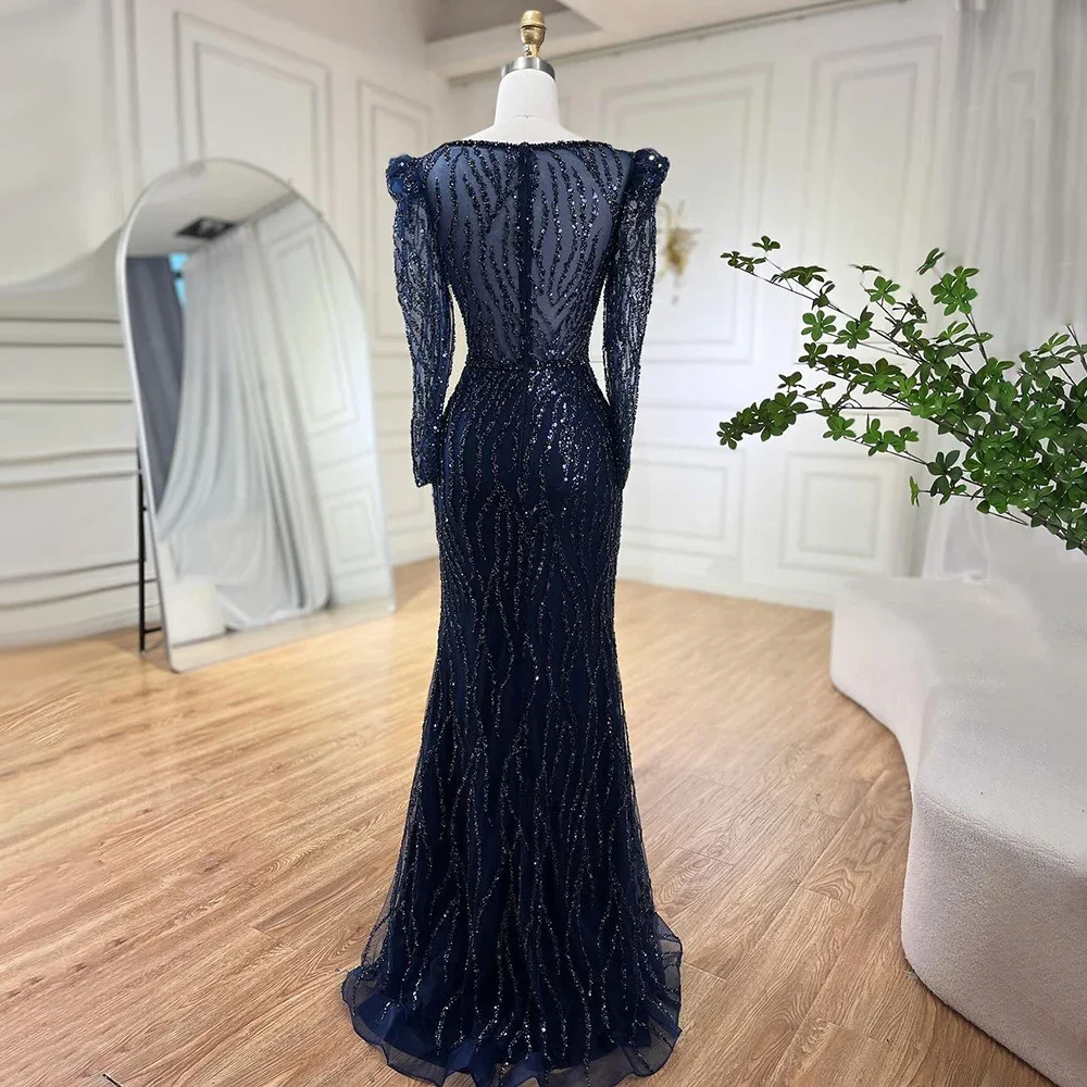 Serene Hill Muslim Blue Mermaid Beaded Arabic Evening