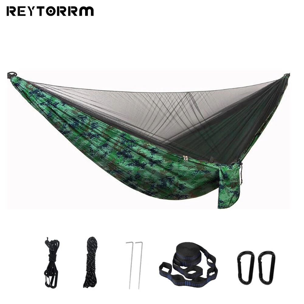 290*140cm Lightweight Double Person Mosquito Net Hammock Easy Set Up With 2 Tree Straps Portable Hammock For Camping Travel Yard