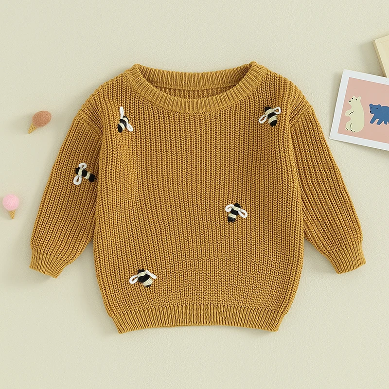 FOCUSNORM 6 Colors Infant Baby Girls Boys Sweater Bee Pattern Knitted Long Sleeve Round Neck Pullover Winter Sweatshirt
