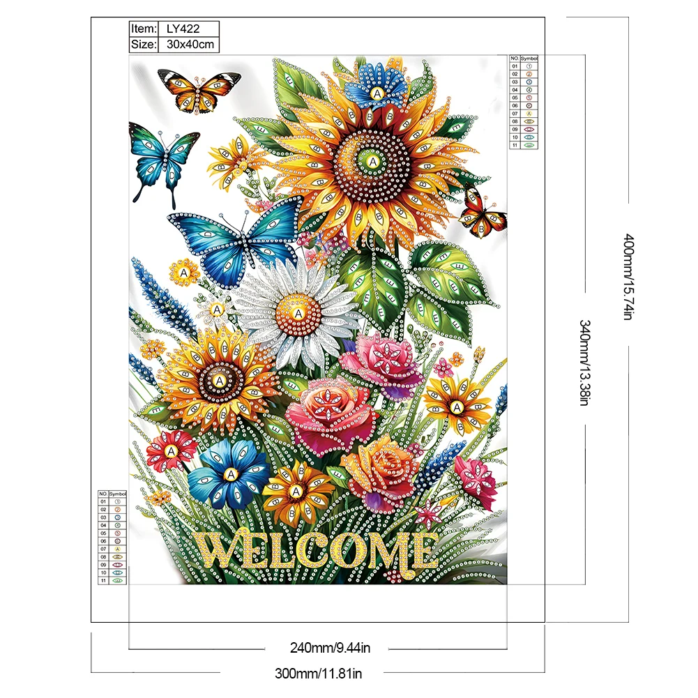 30*40cm Partial Special Shaped Welcome Flowers Decor 5D DIY Drill Diamond Painting Diamond Embroidery Crafts for Wall Home Decor
