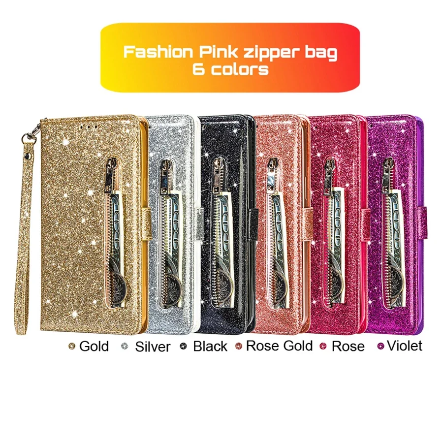 Stylish Glitter Leather Wallet Flip Case Cover