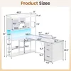 L Shaped Computer Desk, 58'' Office Desk with 3 Drawers and Bookshelf, L Shaped Corner Desk with Storage Shelves and LED Light 6