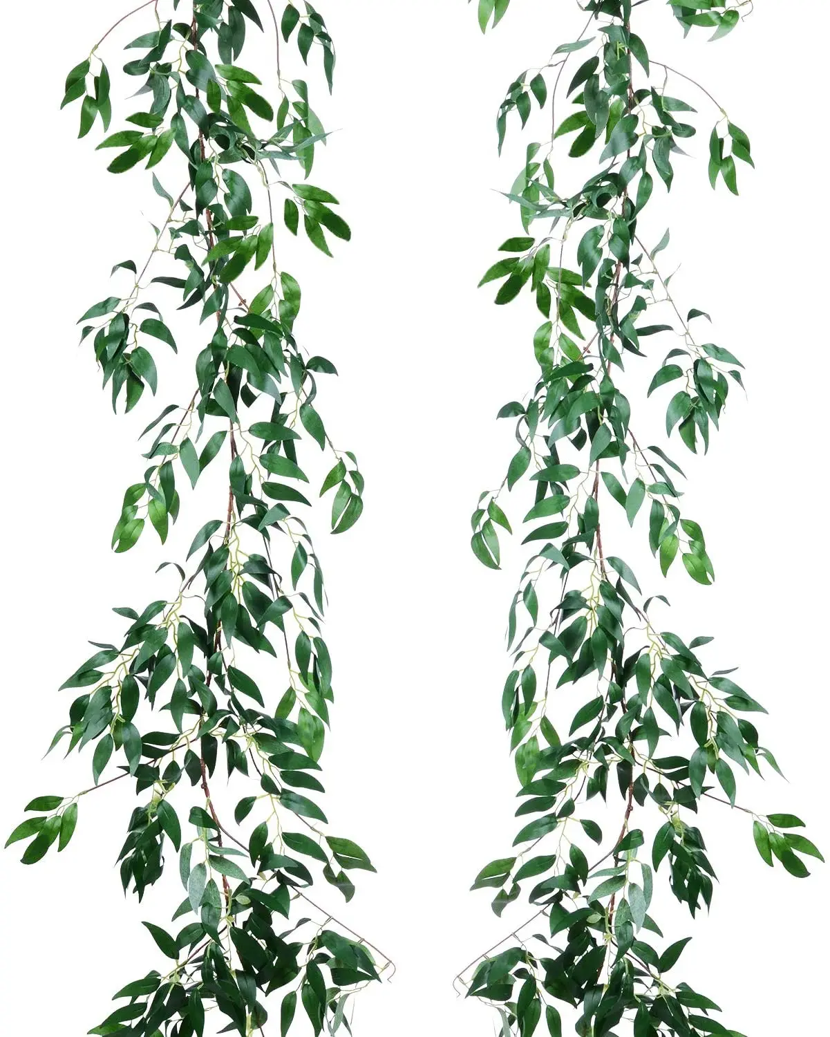 

2 Pack Artificial Hanging Leaves Vines, Artiflr 5.7 Ft Fake Willow Leaves Twigs Silk Plant Leaves Garland String