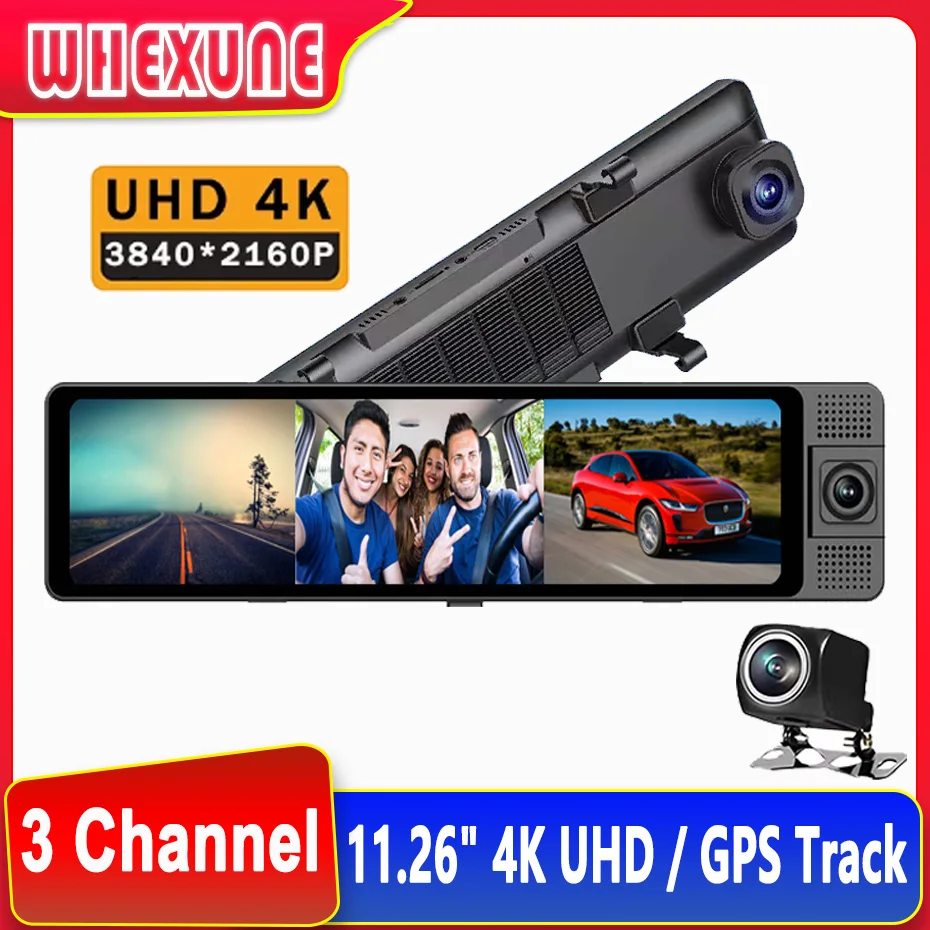 4K Car Dvr Dash Cam 5Ghz Wifi Specchietto Retrovisore 3 Canali Fotocamera Anteriore/Cabina/Posteriore Cam Gps Track Visione Notturna 24H Monitor Di Pa