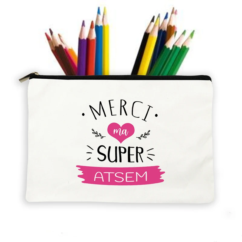 Thanks Atsem French Print Woman Makeup Wash Pouch Storage Bag Makeup Bag School Stationery Supplies Pencil Case Travel Best Gift