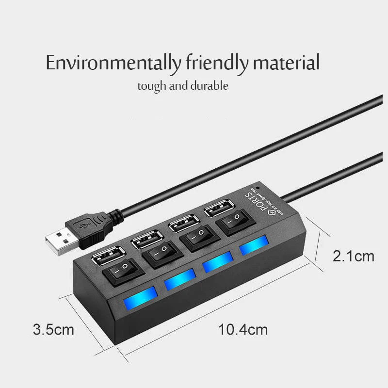USB Hub Adapter 7 Port 2.0 Multi Splitter Power Adapter 4/7 Port Multiple Expander 3.0 with Switch Cable