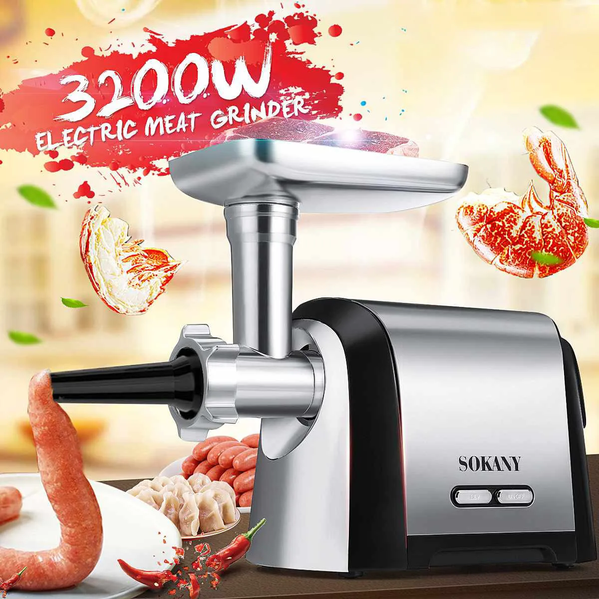 Electric Meat Grinders 3200W Stainless Steel Powerful Electric Grinder Sausage Stuffer Meat Mincer Home Kitchen Food Processor 2