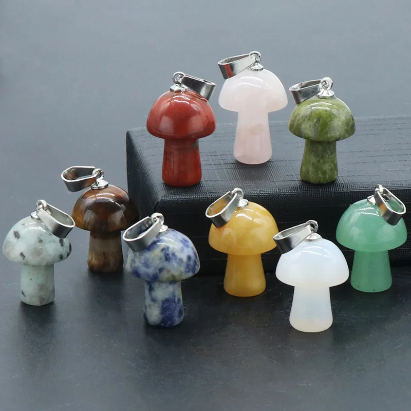 2CM Mini Mushroom Natural Stone Carving charms Pendant Reiki Healing Crystals Rose Quartz Pendants For Necklace Jewelry Making