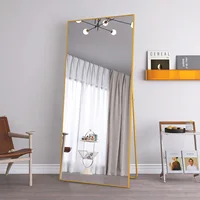 Anajqaqia Настенное зеркало 180 × 80 см, большое напольное зеркало HD для всего тела, с подставкой в виде золотой металлической рамы и закаленного стекла, золото
