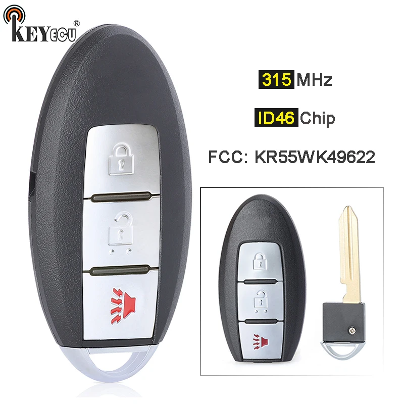 KEYECU 315 МГц ID46 чип KR55WK49622 Брелок дистанционного ключа 3 + 1 4 Btn для Nissan Murano 370z Infiniti EX35
