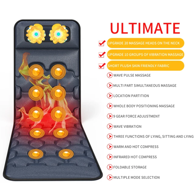 Electric massage mat with heat for the neck, back, lower back and legs 