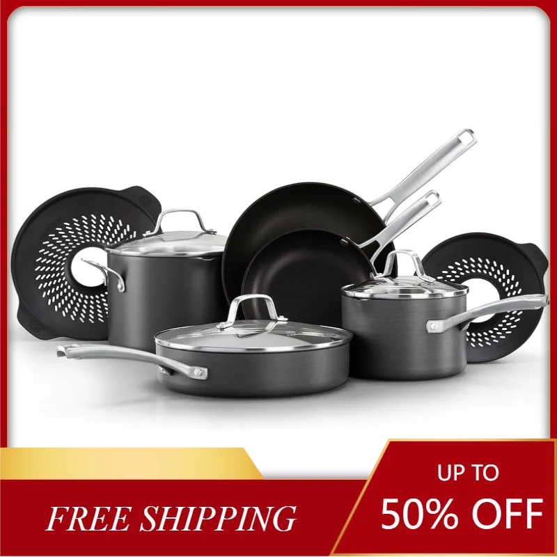 

NEW Calphalon Classic Hard-Anodized Nonstick Cookware, 10-Piece Pots and Pans Set with No-Boil-Over Inserts