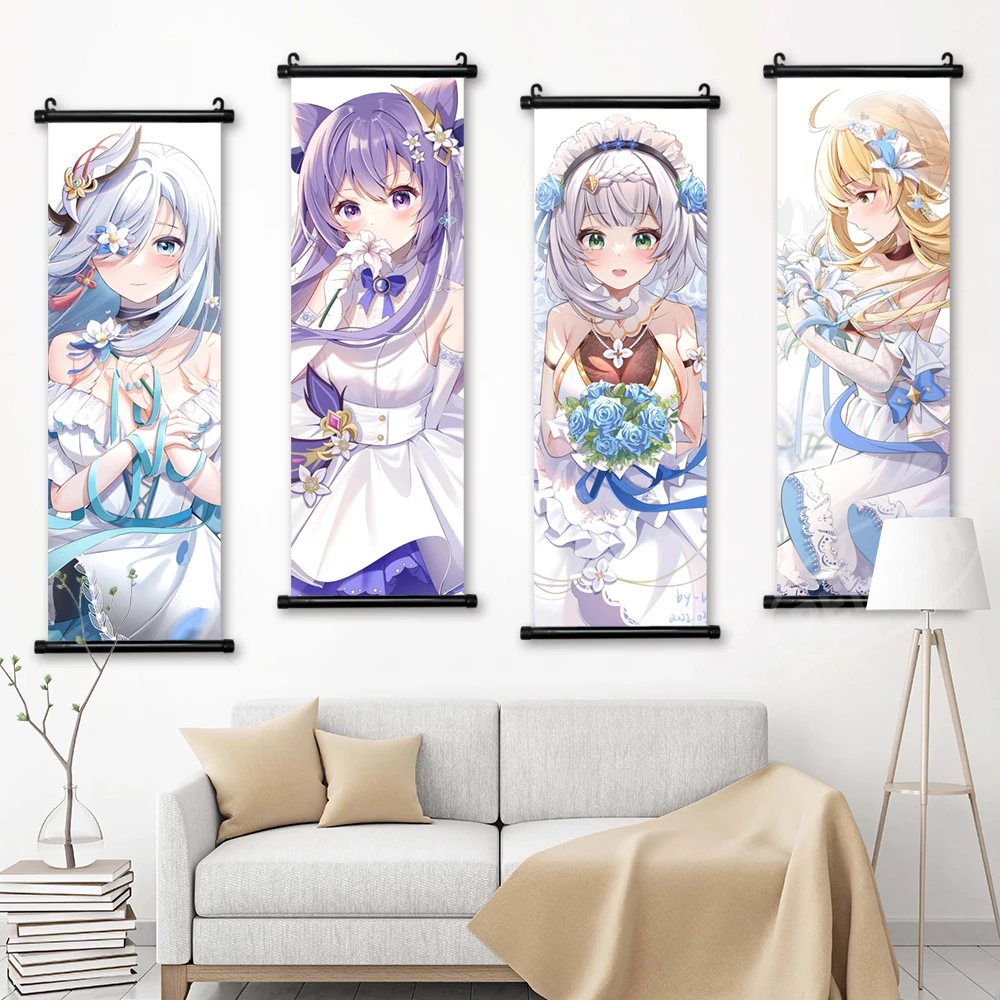 

Canvas Print Genshin Impact Painting Keqing Wall Art Picture Anime Poster Lumine Home Decor Shenhe Hanging Scrolls Living Room