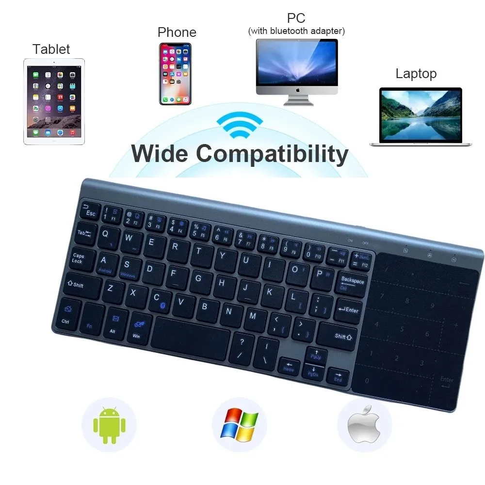 Slient Wireless Keyboard with Touchpad Numeric Bt 3.0 Keyboard Wireless for Tablet Laptop TV
