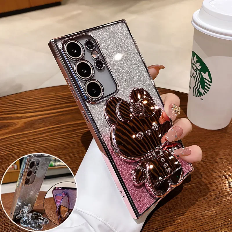 Glitter Mirror Rabbit Stand Holder Phone Case Cover