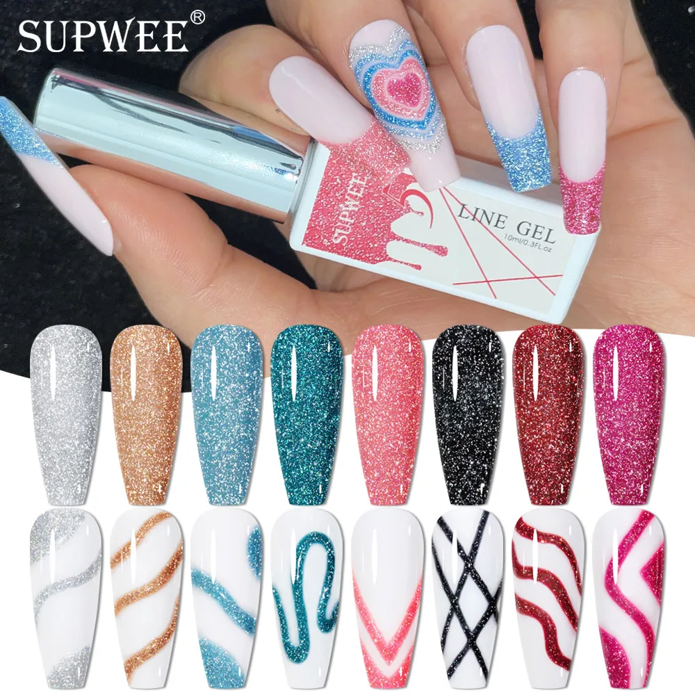 Supwee 10ml Reflective Glitter Line Gel Nail Polish All For Manicure Art Painting DIY Semi-permanent Soak Off UV/LED Gel Varnish supwee 7ml blooming gel nail polish watercolor ink gel varnish flower smoke effect soak off diy clear blooming gel for nail art