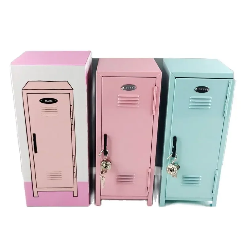 1Pc Desktop Locking Storage Box Mini Cosmetic Iron Storage Cabinet Cute Girl Heart Small Cabinet Box For Gifts