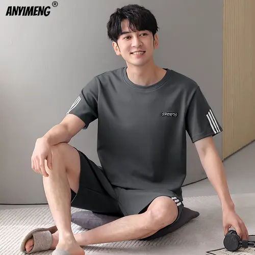 남성용 반팔 잠옷 세트, 부드러운 코튼 잠옷, 루즈 홈 수트, 플러스 사이즈, 4XL, 5XL, 6XL, 7XL 6