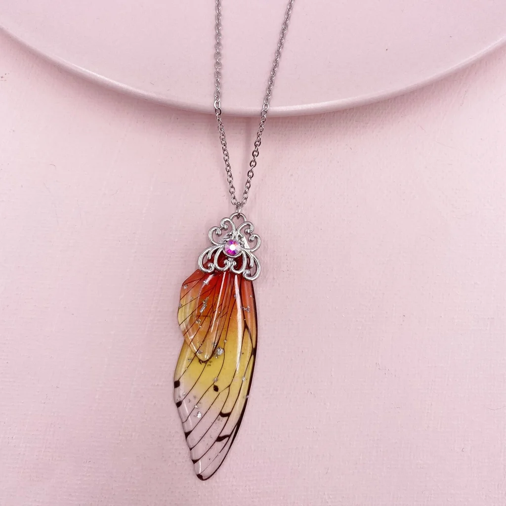 12 colors fashion Silver gold Fairy Purple Gradient Clear Resin Butterfly Shiny Insect Wing Pendant necklace for women jewelry - Image 3