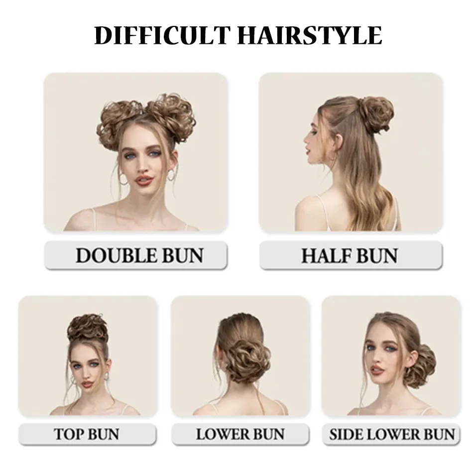 Human Hair Extensions 100% Human Hair Bun Extensions Messy Curly Elastic Hair Scrunchies Hairpieces Natural Wavy Curly Bun Pieces for Women