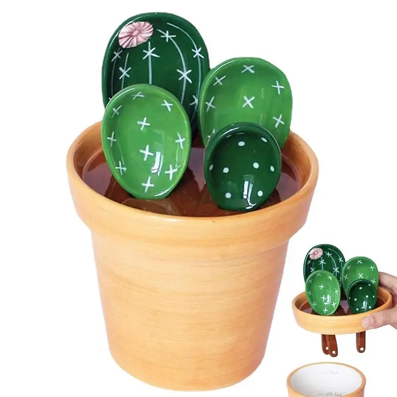 

Creative Cactus Ceramic Measuring Cups And Spoon Baking Scale Measuring Spoon Household Kitchen Salt Sugar Spoon Tableware