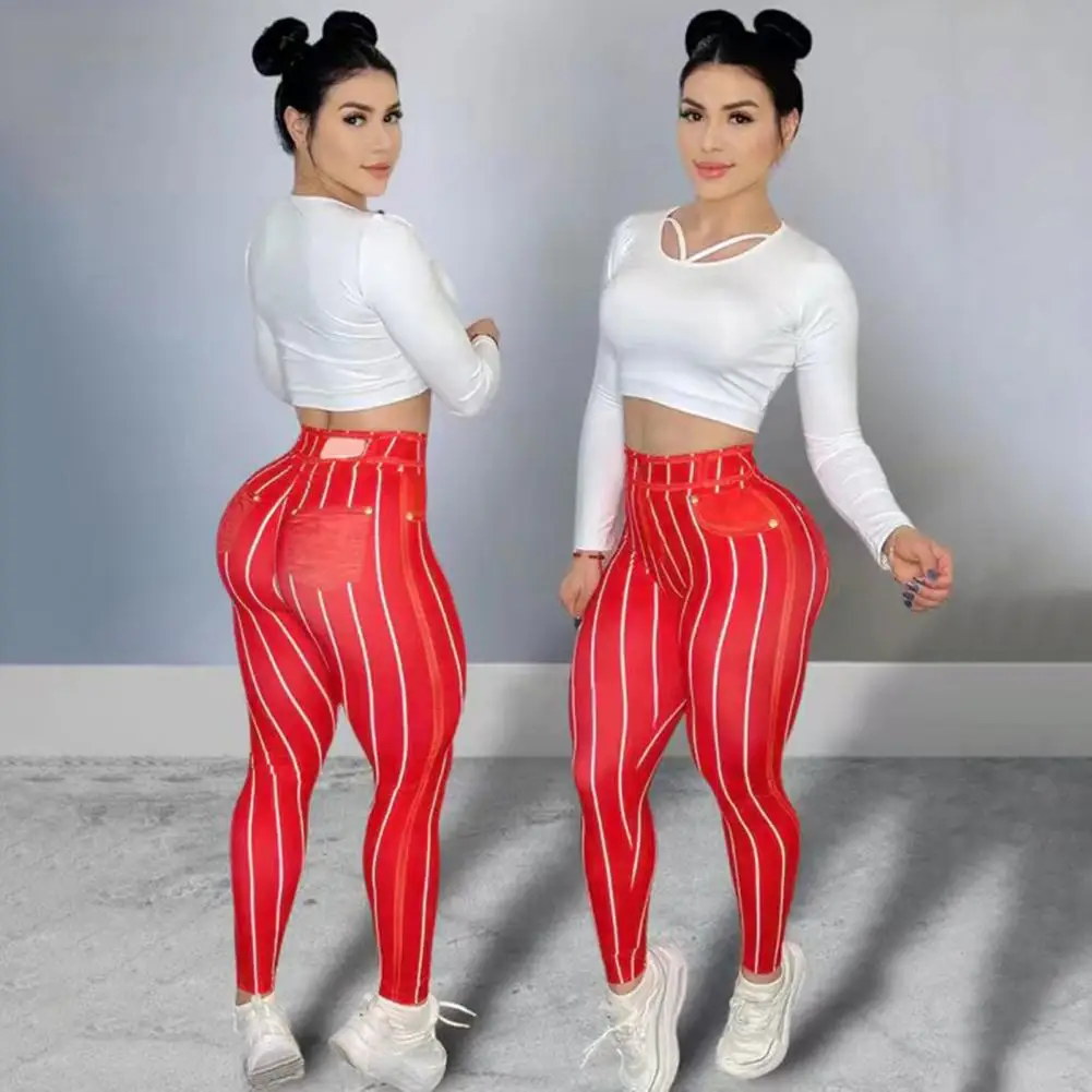 

Striped Print Leggings Stripe Print High Waist Yoga Pants for Women Stretchable Fitness Leggings for Gym Workout Sexy Tight Push