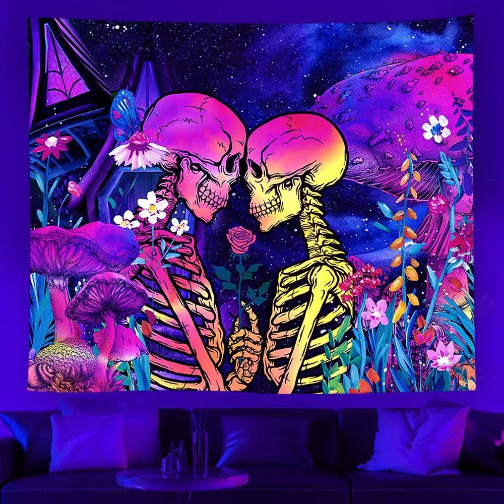 Arazzo fluorescente UV, arazzo con luce nera, arazzo estetico da appendere alla parete, arazzo hippie per camera da letto, decorazione per la stanza indie_voghion.com