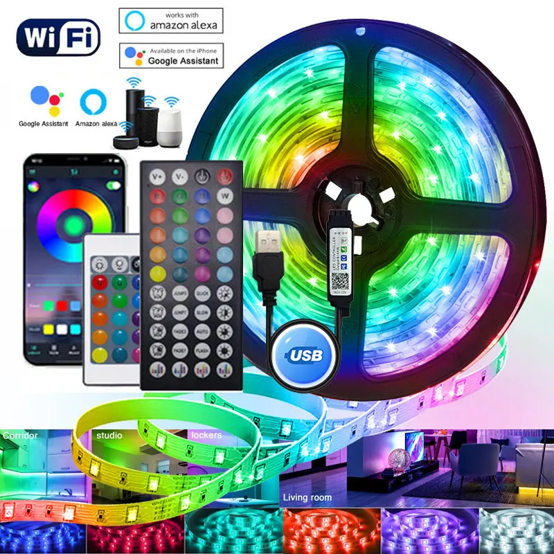 

Светодиодная лента, 5 В, Wi-Fi, Bluetooth, для украшения игровой комнаты, управление через приложение, подсветка, Светодиодная лента Rgb 5050, светодиодная настенная лампа для комнаты
