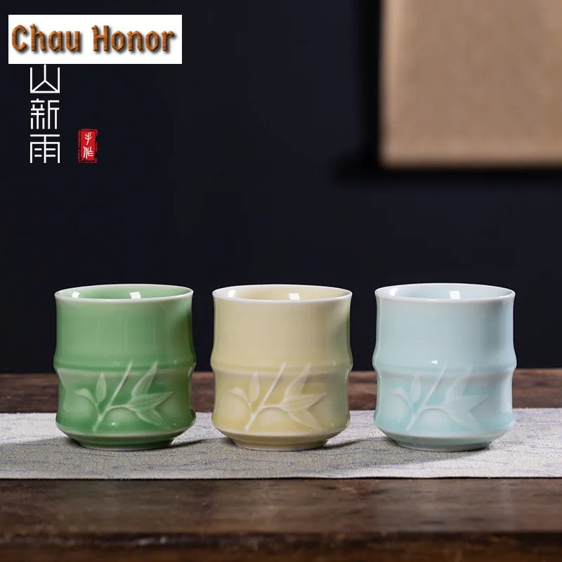 200ml Longquan Celadon Bamboo Knot Cola Mug Beer Mug Bubble Teacup Cold Hot Water Jug Household Hand Warmer Tea Services Craft