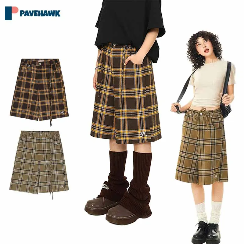 

Шорты мужские/женские в американском винтажном стиле, повседневные Прямые укороченные штаны в клетку в японском стиле, свободные пятиконечные, в стиле Харадзюку, лето 2024