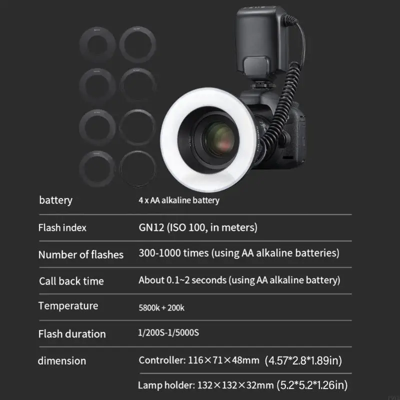 P9YE High Brightness LED Macro Rings Light Photography Rings Adjustable Color Temperature for Close Up Photography