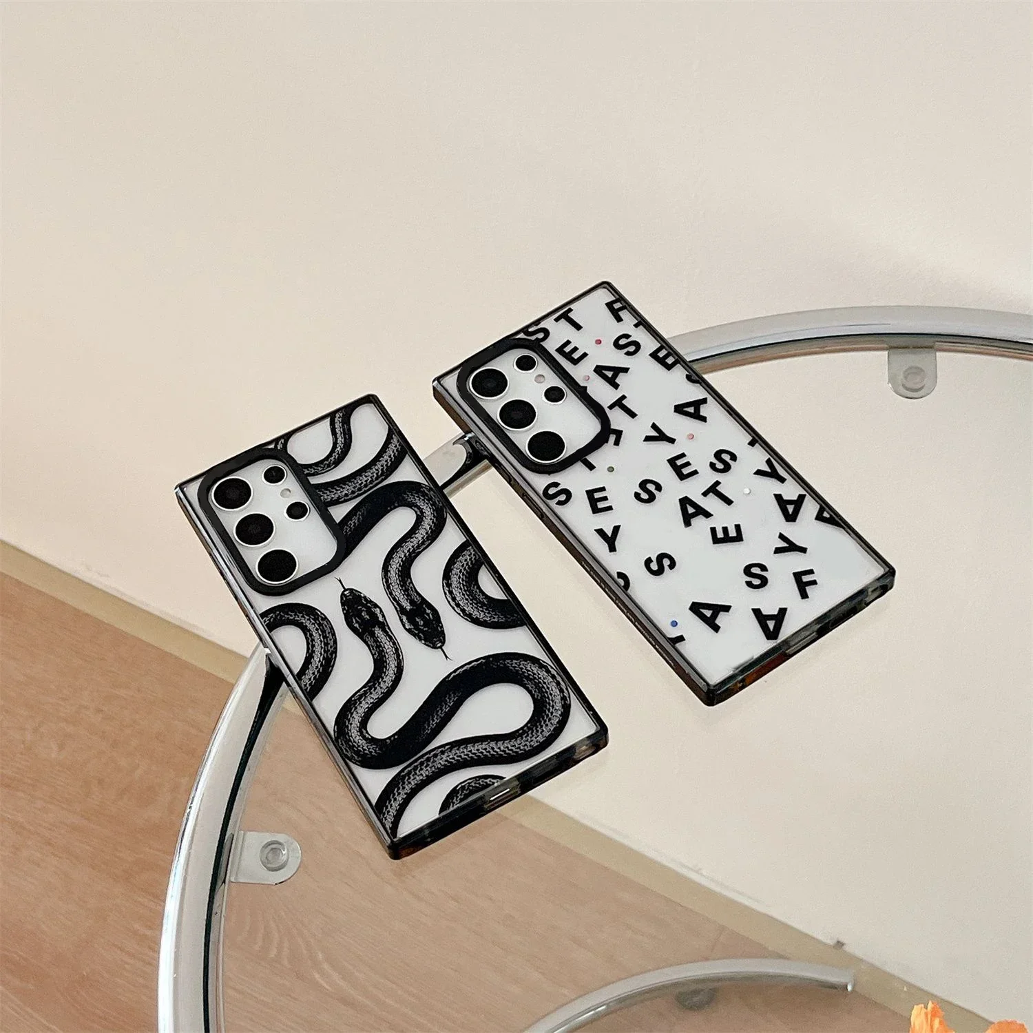 Snake Letters Acrylic Black Border Case for Samsung Galaxy S22 S23 S24 Ultra S22+ S23+ S24 Plus Cover Protective Case