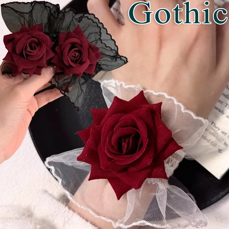 Bracelet gothique en maille et dentelle pour femmes, manchette de