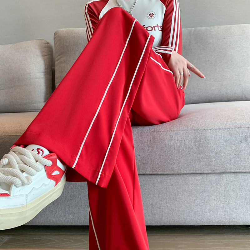 New Arrival Women Pants Spring and Autumn Solid Color Straight Leg Casual American Drawstring High Waist Daily Female Sweatpants