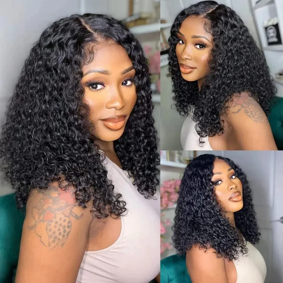 kinky Curly Short Bob Wig Water Wave Bob 13x4 Lace Frontal Wigs Brazilian Deep Wave 100% Human Hair Wig Pre Plucked Closure