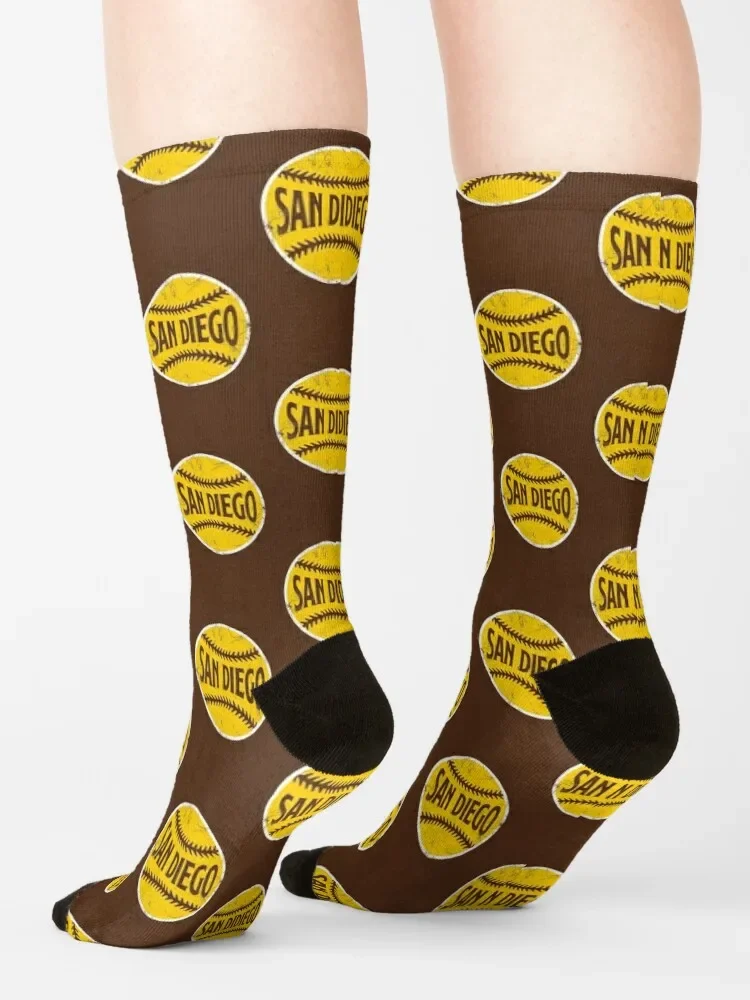 San Diego Retro Baseball - Brown Socks floor luxury Men Socks Luxury Brand Women's
