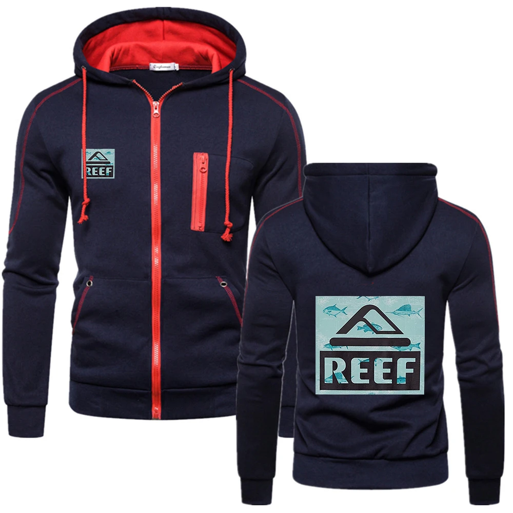 Reef 2023 Men New leisure Fashion Comfortable Cotton Zipper Hoodie Fitness Sweatshirt Solid Color Fleece Jacket Tops
