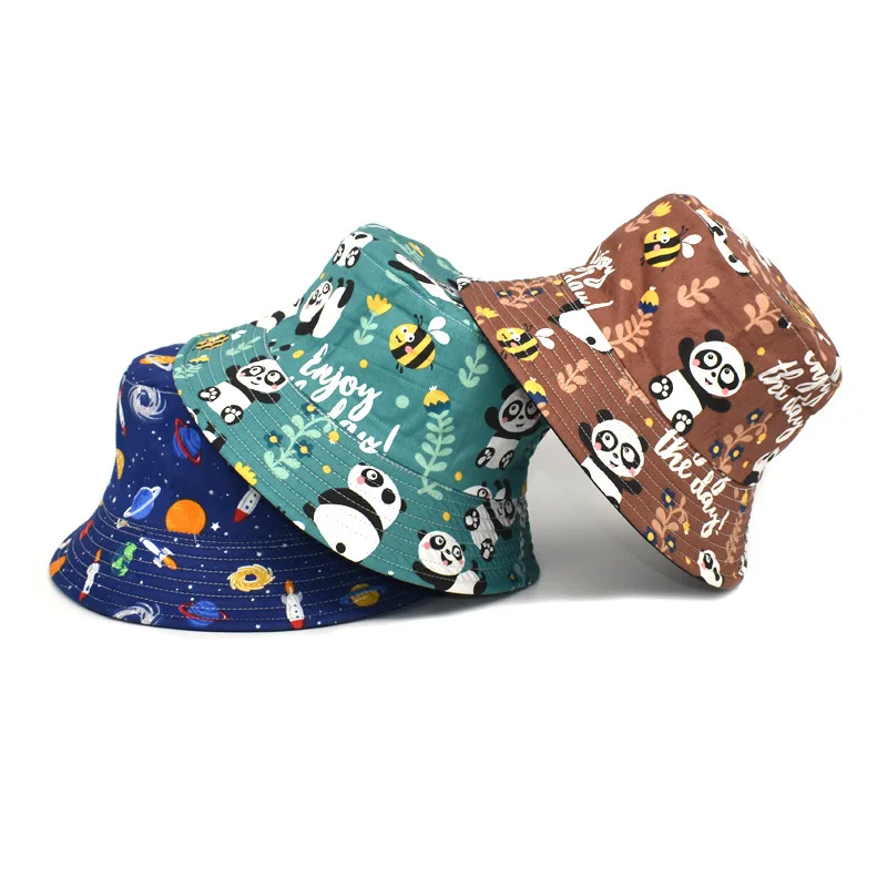 

Cartoon Panda Print Fishing Hats For Women Girls Spring Autumn Streetwear Blue Breathable Cap Female Bucket Hat Women Designer