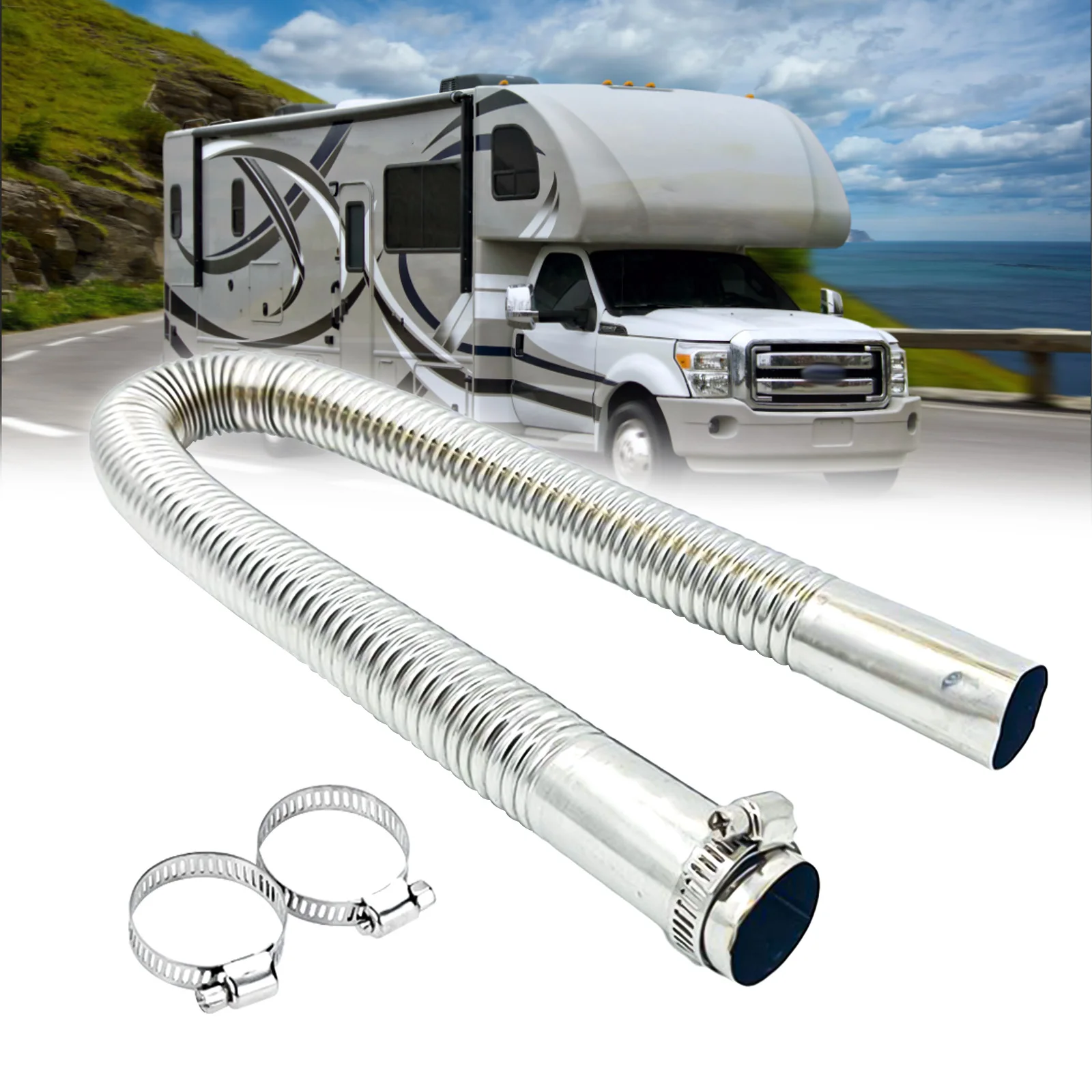 Car Auto Air Parking Heater Exhaust Pipe With 2 Clamps Stainless Steel