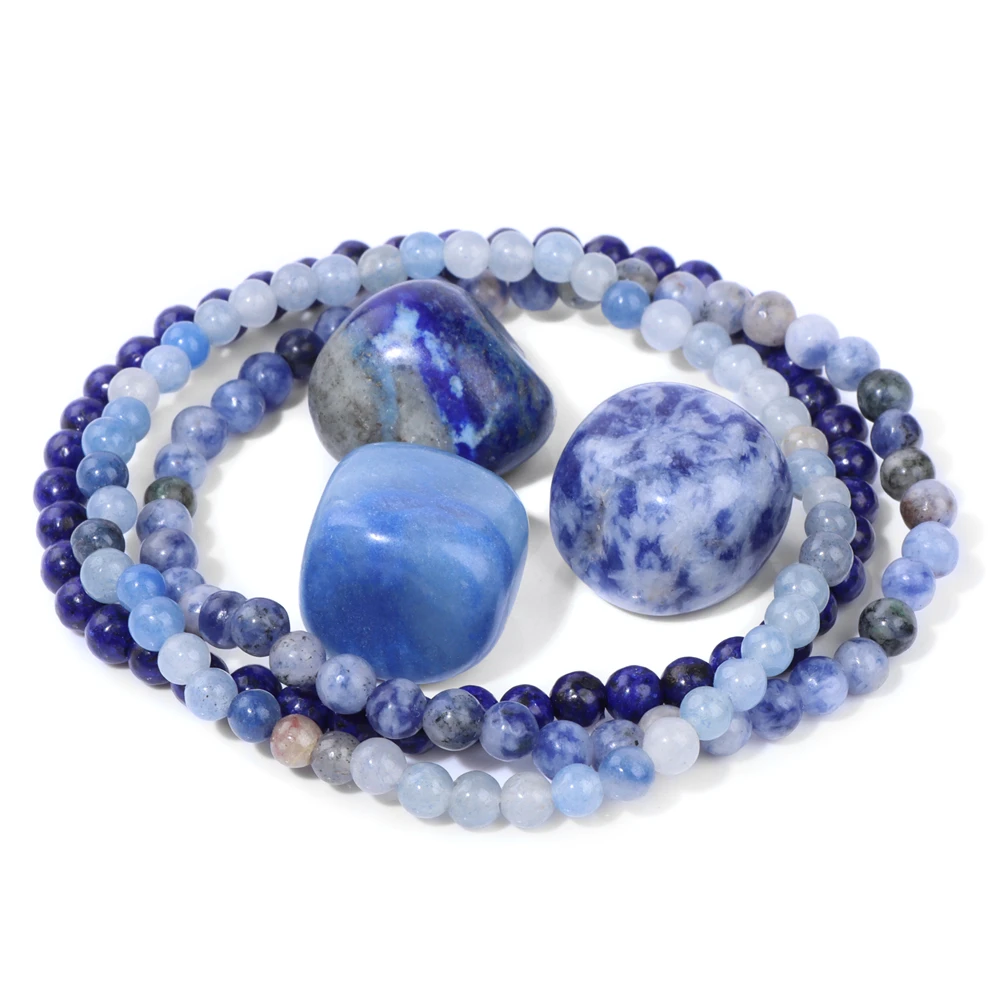 Hotsale 3pcs lapis lazuli gyöngyös bracelet vel Természetes Kő- Kék szín aventurine sodalite quartzs 4mm gyöngyök Karcsat állítsa számára Nők férfiak