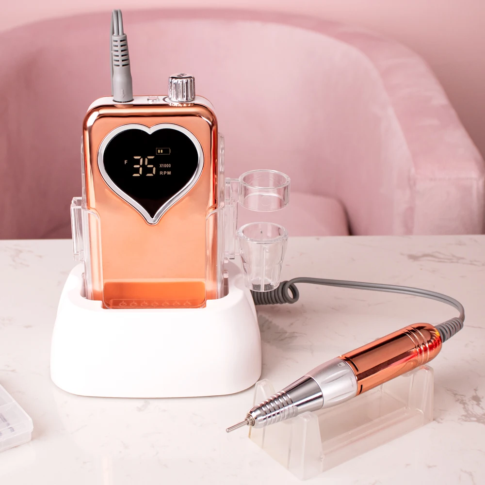 Pro Nail Drill Machine 35000 Rpm Lima Per Unghie Elettrica Portatile Kit Macchina Per Manicure Ricaricabile Oro Metallizzato Con Uso Di Base