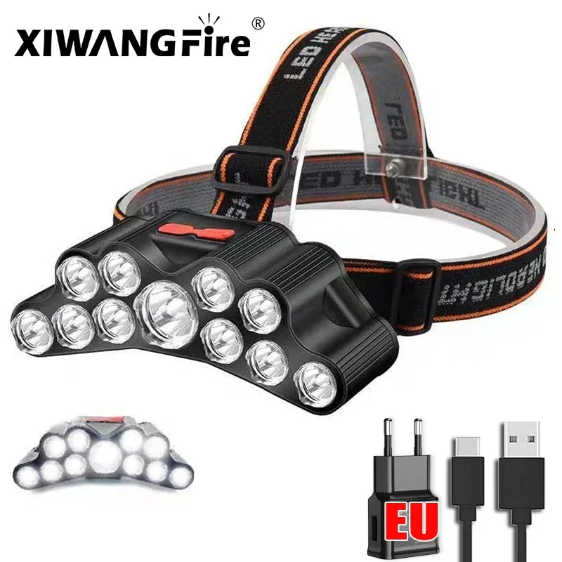 5/11 LED Headlamp Strong Light Head Lamp USB Rechargeable Headlight Built-in 18650 Battery Fishing Flashlight Outdoor Lantern