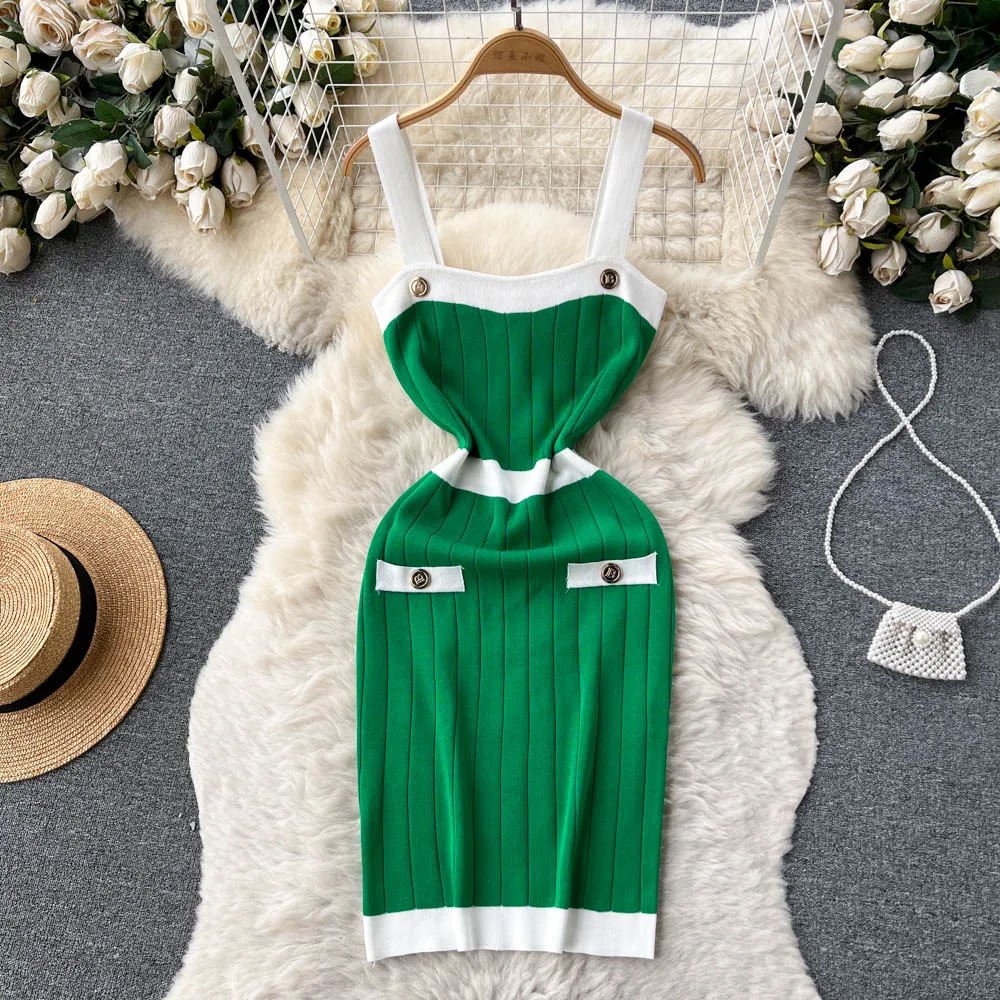 Sexy Sleeveless Elastic Slim Knit Bodycon Dress Korean Fashion Chic ...