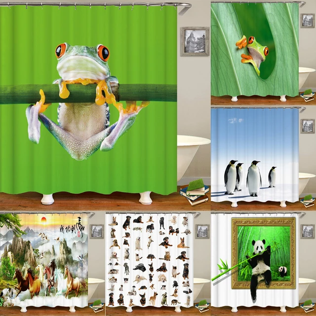 Green Frog Cute Shower Curtain Bathroom Funny Cartoon Waterproof