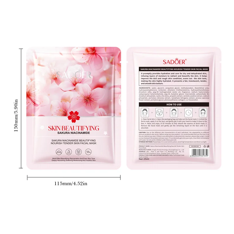 SADOER Sakura Whitening Facial Masks Moisturizing Anti-Aging Anti Wrinkles Nicotinamide Face Mask Skin Care Products