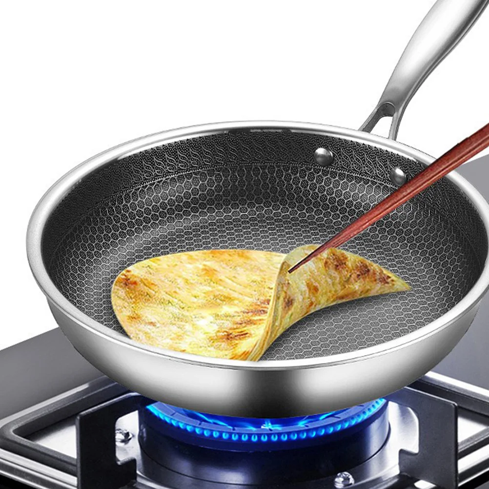 

Pan Wok Frying Skillet Honeycomb Cooking Nonstick Induction Flat Stir Kitchen Fry Stainless Stove Steel Bottom Saute Gas